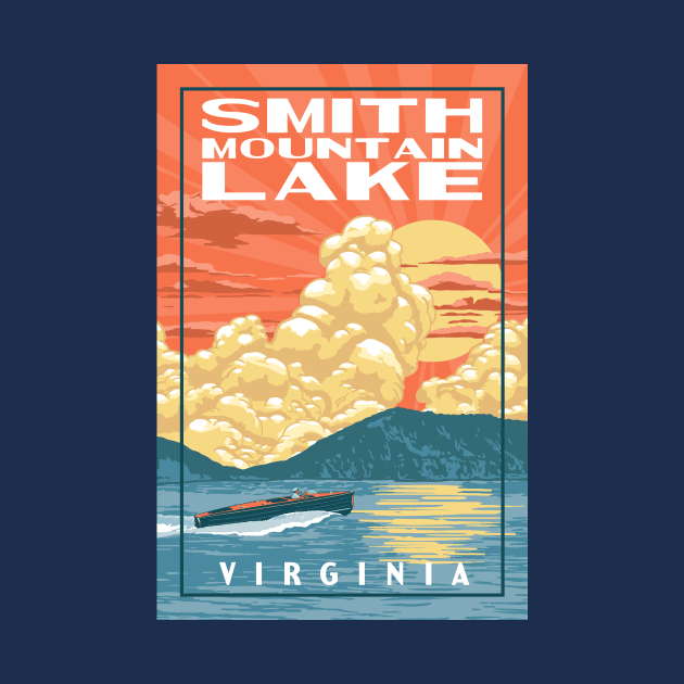 Smith Mountain Lake Virginia Vintage Boat WPA Poster Style by GIANTSTEPDESIGN