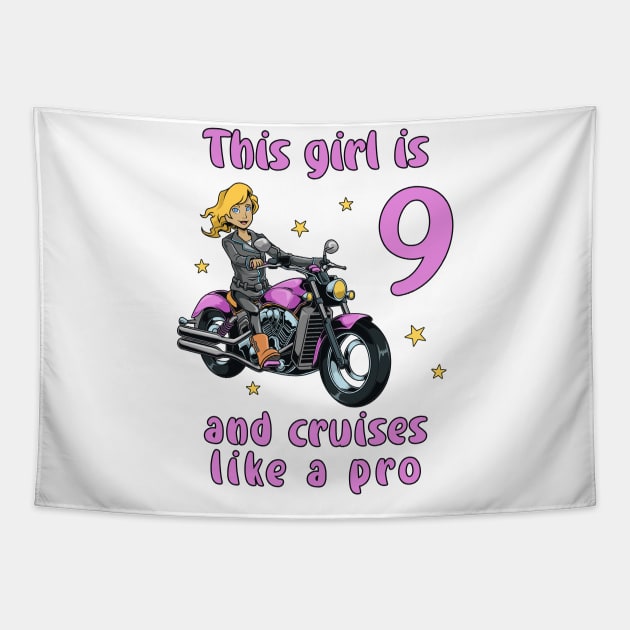 Girl nine years old - 9th birthday motorcycle Tapestry by Modern Medieval Design