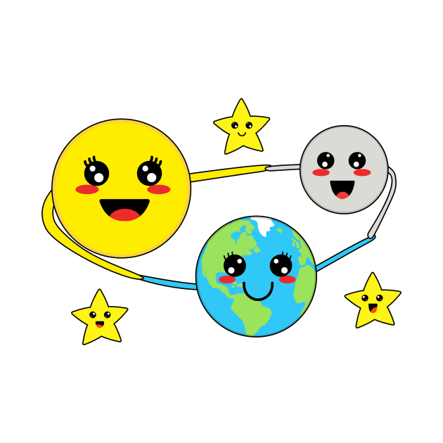 Cute Kawaii Sun Earth Moon and Stars by Cute Tees Kawaii