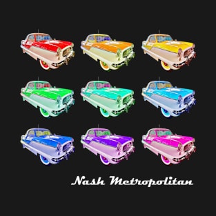 Nash Metropolitan (rainbow colors in a grid + name in white) - classic vintage cars reimagined T-Shirt