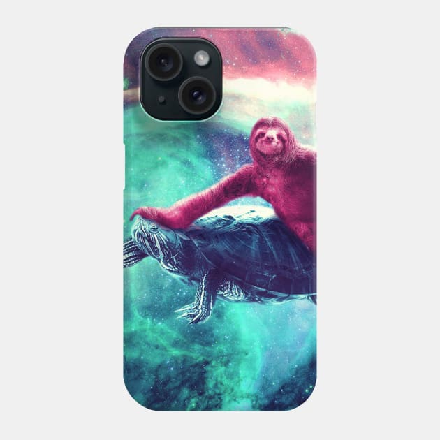 Crazy Funny Space Sloth Riding On Turtle Phone Case by Random Galaxy