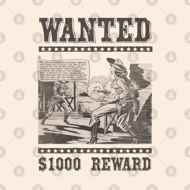 Wild West Retro Cowgirl Cowboy Comic Book Wanted Poster Sepia by kolakiss