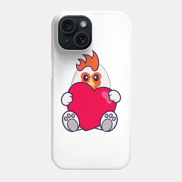 Cute chicken holding a big red heart. Phone Case by kolega