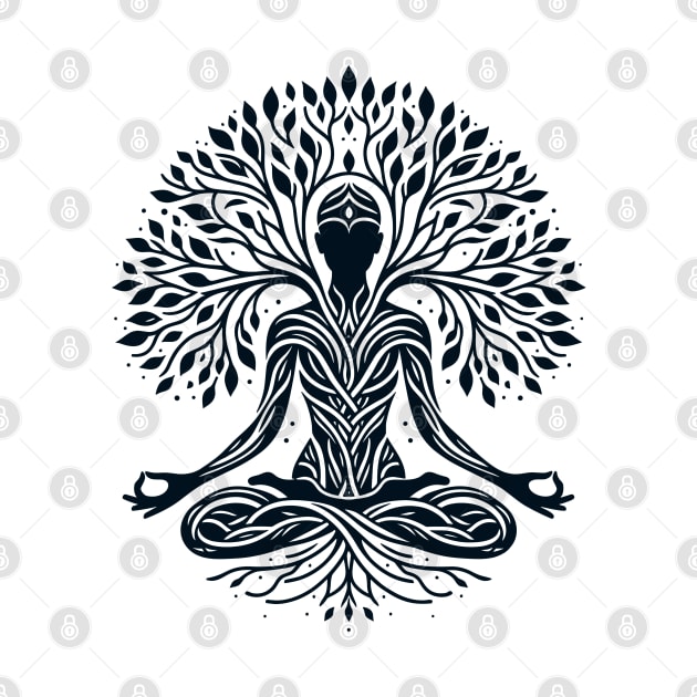 Meditative Tree Pose - Yoga-Inspired Nature T-Shirt Design by The Tee Bizarre