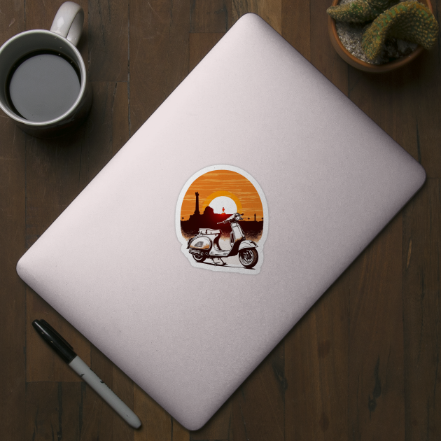 Vespa Sunset Design - Original Artwork - Vespa - Sticker