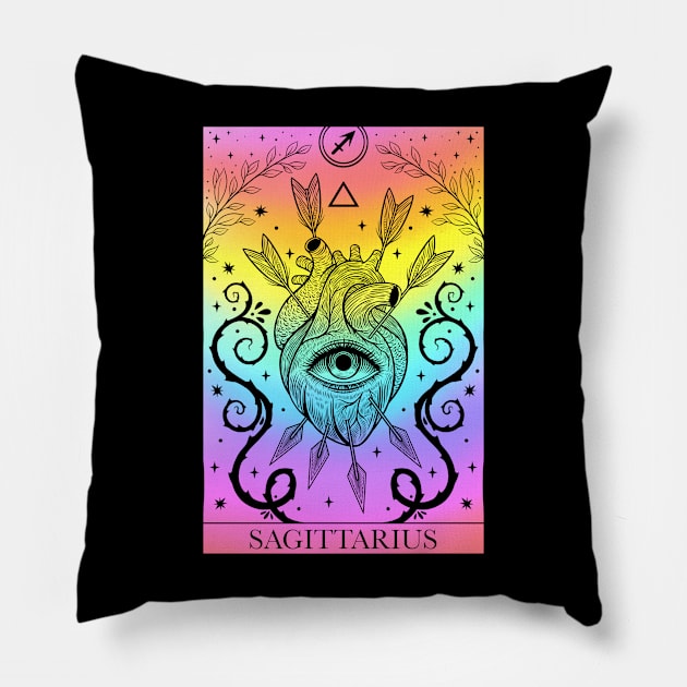 Zodiac sign tarot card Sagittarius Pillow by OccultOmaStore