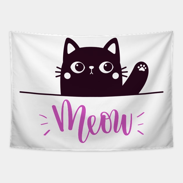 CUTE BLACK CAT MEOW Tapestry by BZART