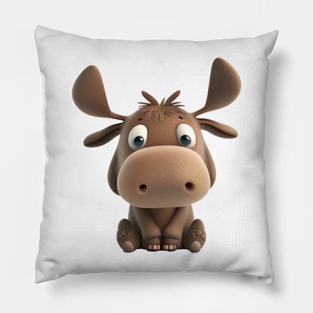 Stag Deer Cute Adorable Humorous Illustration Pillow by Cubebox