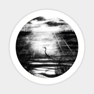 Marshy Reflection with Blue Heron Nature Scene Magnet