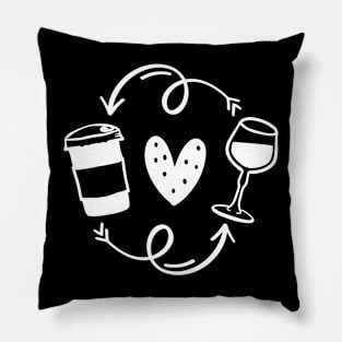 Start with coffee, end with wine life circle. Coffee, wine repeat - Concept with coffee cup Pillow