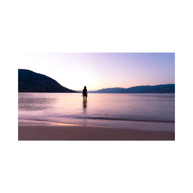 Girl Standing in Lake Watching Sunset at the Beach by Amy-K-Mitchell