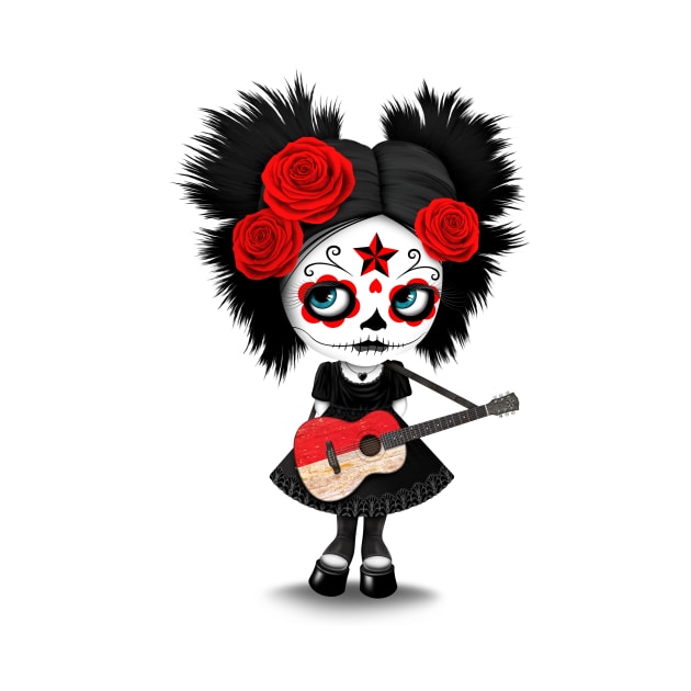 Sugar Skull Girl Playing Indonesian Flag Guitar by jeffbartels