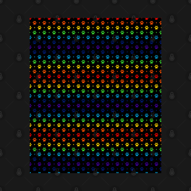 Black Rainbow Paw Prints and Polka Dots Pattern by doglovershirts