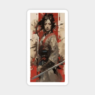 Samurai girl with katana Magnet