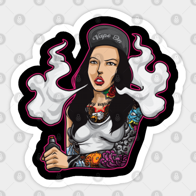 Vape Queen Illustration Tattooed Women Vaping Vaping Lifestyle Sticker Teepublic
