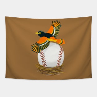 Play Ball! Oriole Baseball Egg in Nest Tapestry