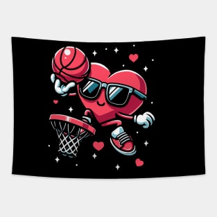 Funny Valentines Day Heart Basketball Player Boys Girls Kids Tapestry