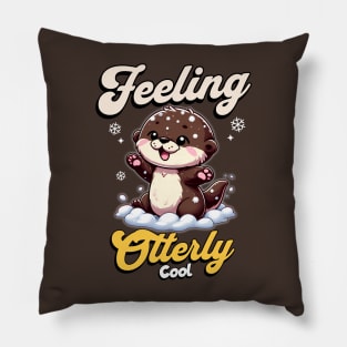 Feeling Otterly Cool - Baby Otter Playing in Snow Pillow