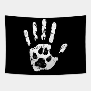 Pet Lovers Hand and Paw Print Paint Tapestry