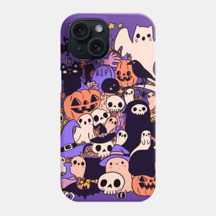 Cute halloween doodle art cute ghost pumpkins skulls and candy Phone Case