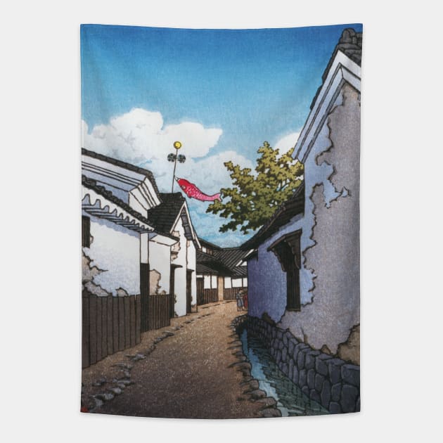 Carp Banner in Toyohama by Kawase Hasui Tapestry by Takeda_Art