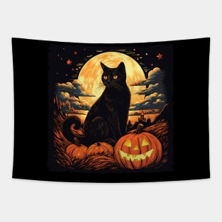 Halloween Cat Standing On Pumpkin Halloween Tapestry