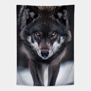 scary wolf posing on camera Tapestry