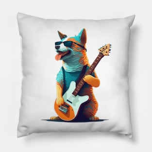 Rockin' Shades: Canine Guitarist Strikes a Pose Pillow