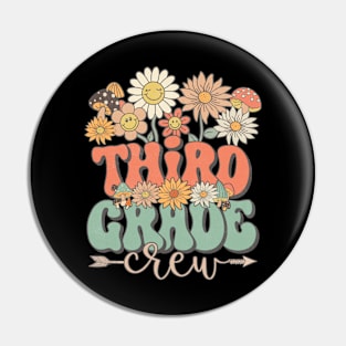 Back To School Retro Groovy Wildflower Third Grade Crew Funny Teacher Girls Pin