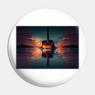 Commercial Guitar Art With Water Splashing In The Sunset Pin