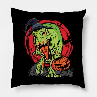 Trick-or-Treating Dinosaur with Jack-O-Lantern Graphic Pillow