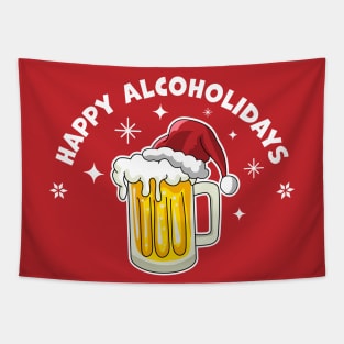 Happy Alcoholidays Funny Christmas / Holiday Beer Drinking Tapestry