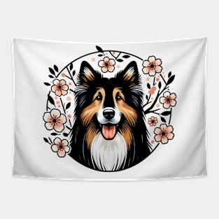 Bohemian Shepherd Enjoys Spring's Cherry Blossoms Beauty Tapestry