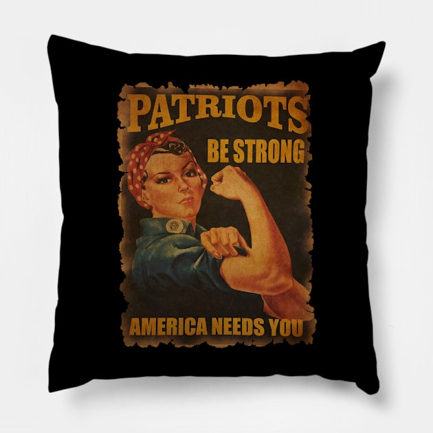 Vintage Rosie the Riveter USA Patriot Strong Pillow by wisataindo