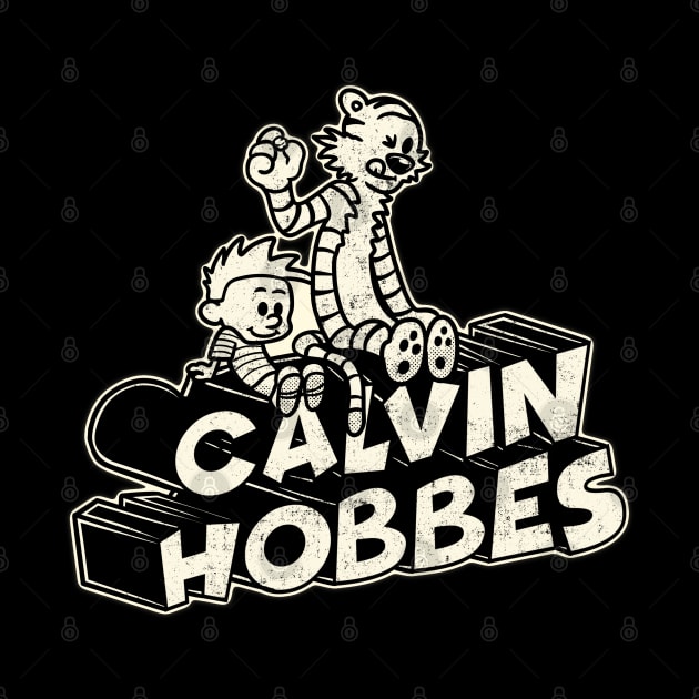 Drawing retro Vintage 80s and 90s Calvin and Hobbes - Fan Art Design by aiWallpaperCollection