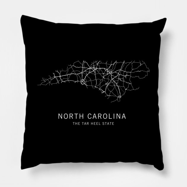 North Carolina State Road Map Pillow by ClarkStreetPress