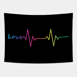 Rainbow Love Heartbeat Tapestry