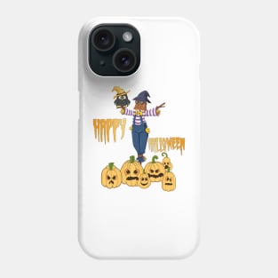 Enchanted Halloween Night: The Wise Wizard Owl, Spooky Elegant Scarecrow with Glasses and Scary Pumpkins - A Halloween Delight Phone Case