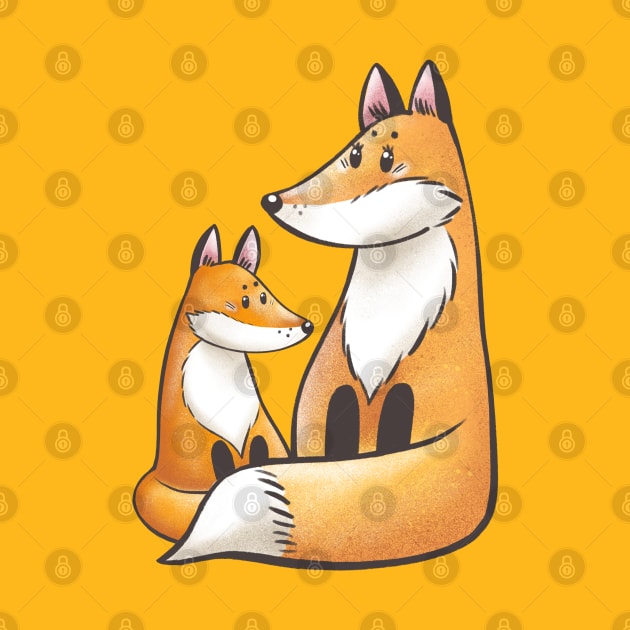 Mommy fox with baby fox by artbyanny