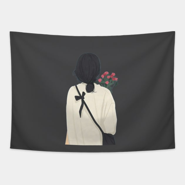 Girl flower Tapestry by ziaaarts