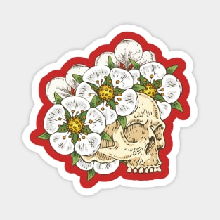 Voodoo Skull in White Flower Wreath Magnet