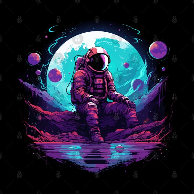 astronaut sitting on a planet by legend