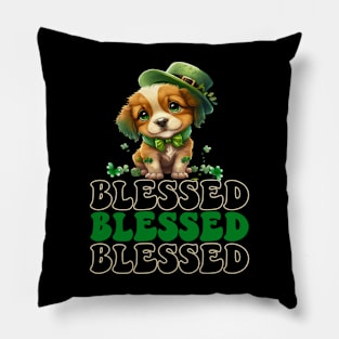 St. Patrick's Blessed Christian Puppy With Hat & Bowtie Pillow