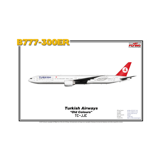 Boeing B777-300ER - Turkish Airlines "Old Colours" (Art Print) by TheArtofFlying