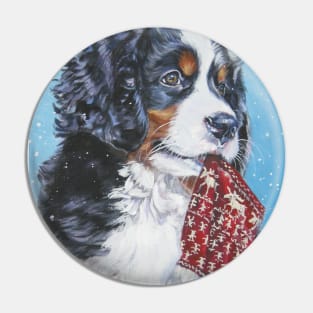 Bernese Mountain Dog Christmas Fine Art Painting Pin