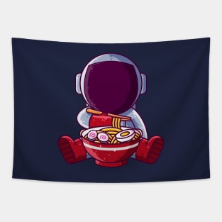 Cute Astronaut Eating Ramen Cartoon Tapestry