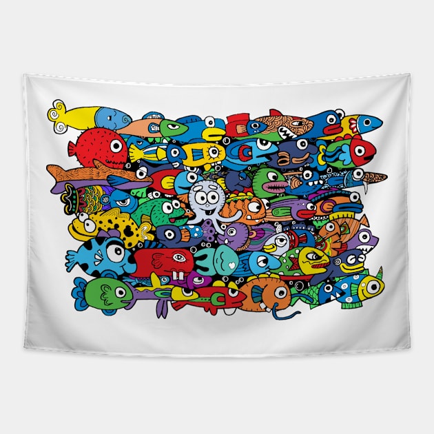 doodle marine life Tapestry by Mako Design 