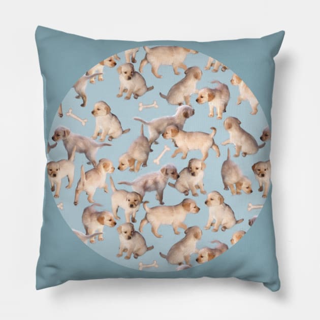 Too Many Puppies Pillow by micklyn