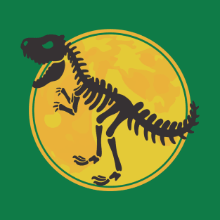 Dino Dinosaur T-Rex Skeleton Black in Front of Moon T-Shirt