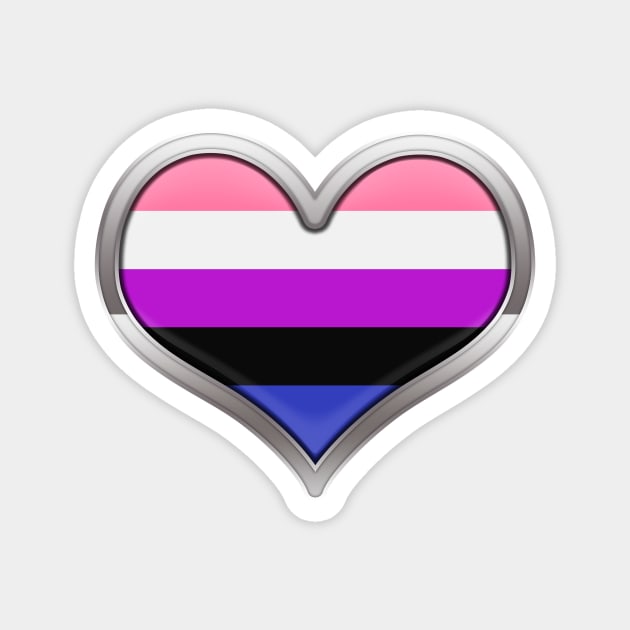 Large Gender Fluid Pride Flag Colored Heart with Chrome Frame Magnet by LiveLoudGraphics